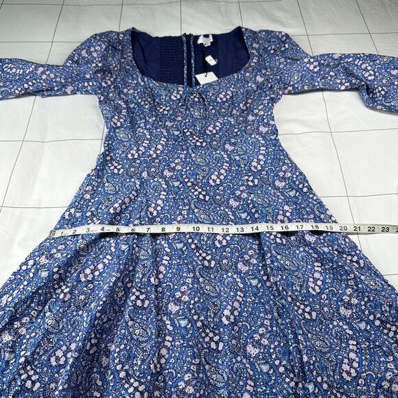 J. Crew Liberty Dress Women 2 Blue Sweetheart Long Sleeve Mini Bourton Bloom New - Picture 12 of 15